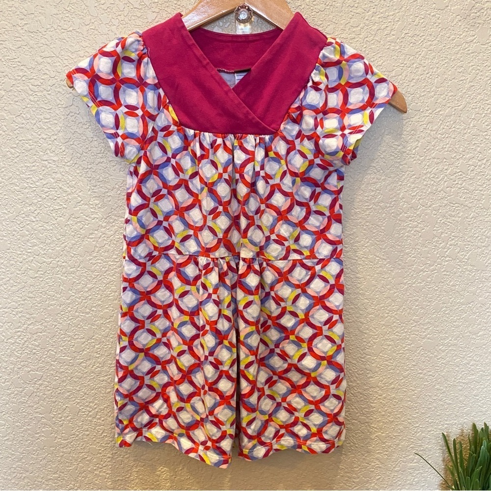 Tea Collection girls‎ dress geometric pattern pink and white 7